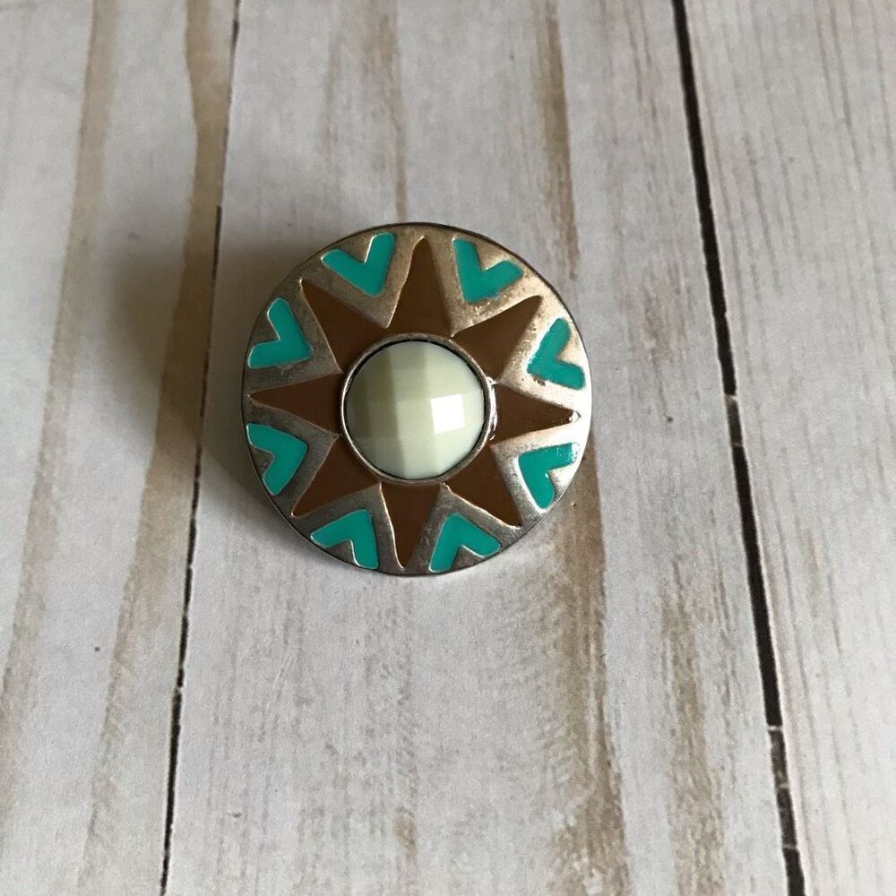 Turquoise brown large stretchy Ring unbranded silver tone